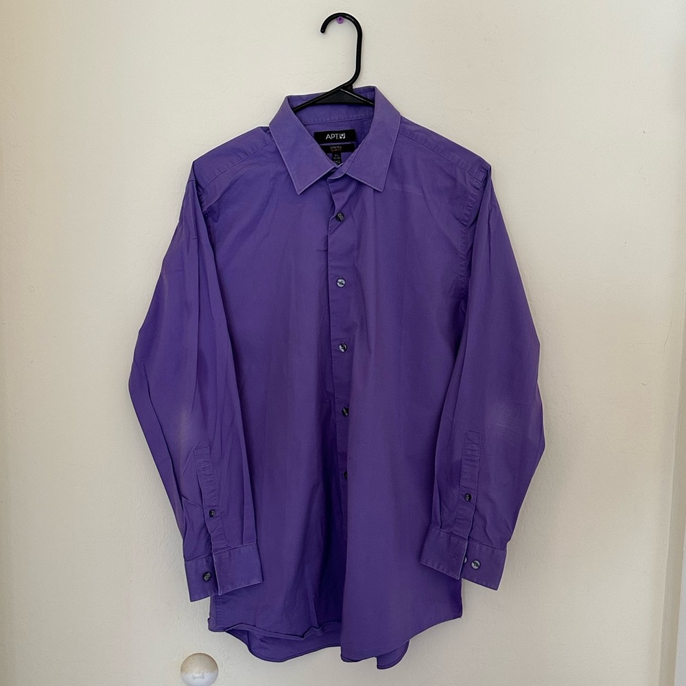 APT 9 Slim Fit Stretch Purple Dress Shirt, Large, 16.5 32/33